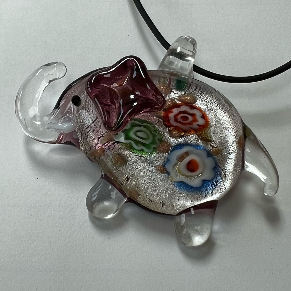 Vintage, glass elephant pendant